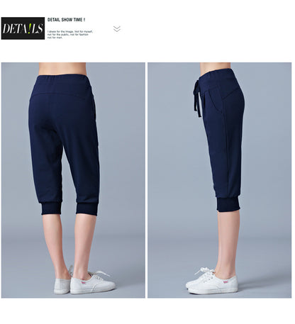 High-Waisted Stretch Cropped Pants for Women, Summer Thin Sports Pants, Loose Harem Pants 100kg Fat mm Large Size Casual Pants for Women