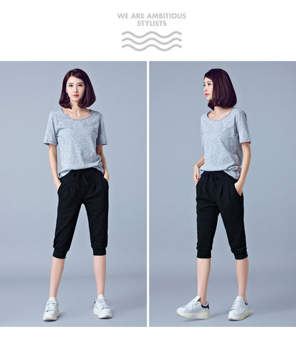 High-Waisted Stretch Cropped Pants for Women, Summer Thin Sports Pants, Loose Harem Pants 100kg Fat mm Large Size Casual Pants for Women