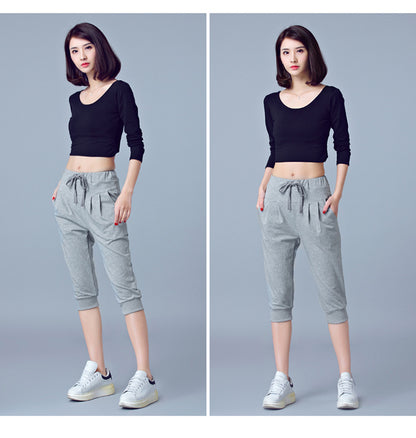 High-Waisted Stretch Cropped Pants for Women, Summer Thin Sports Pants, Loose Harem Pants 100kg Fat mm Large Size Casual Pants for Women