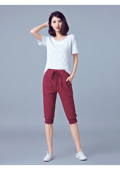 High-Waisted Stretch Cropped Pants for Women, Summer Thin Sports Pants, Loose Harem Pants 100kg Fat mm Large Size Casual Pants for Women