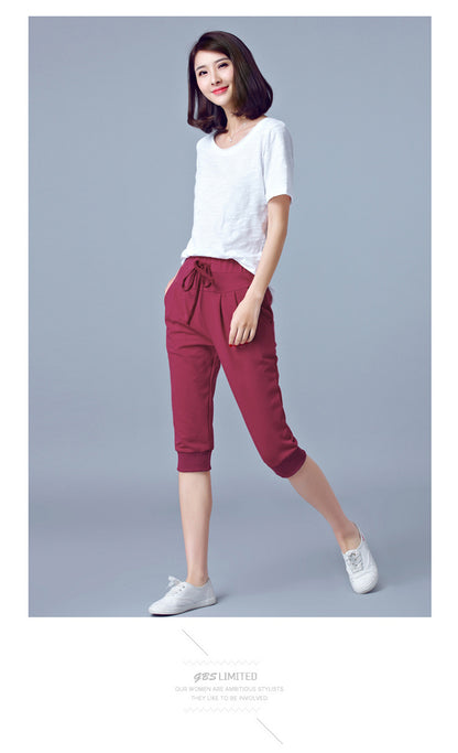 High-Waisted Stretch Cropped Pants for Women, Summer Thin Sports Pants, Loose Harem Pants 100kg Fat mm Large Size Casual Pants for Women