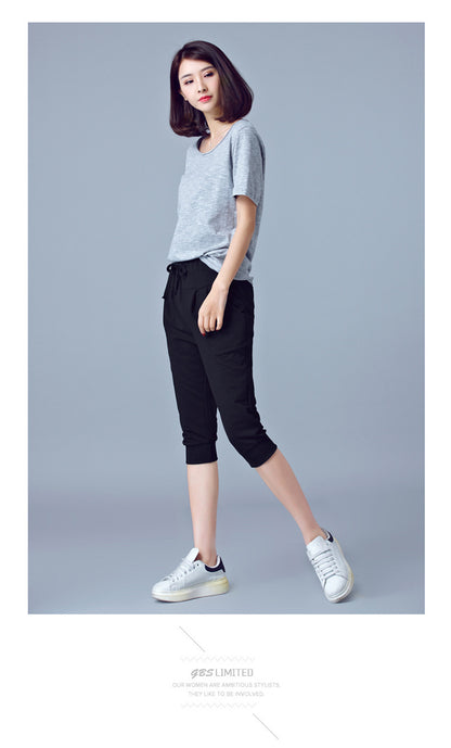 High-Waisted Stretch Cropped Pants for Women, Summer Thin Sports Pants, Loose Harem Pants 100kg Fat mm Large Size Casual Pants for Women