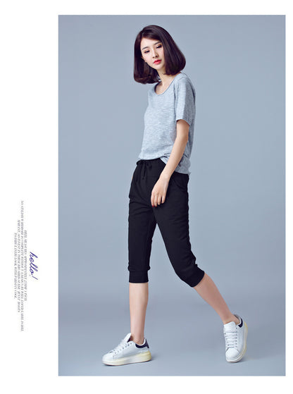 High-Waisted Stretch Cropped Pants for Women, Summer Thin Sports Pants, Loose Harem Pants 100kg Fat mm Large Size Casual Pants for Women