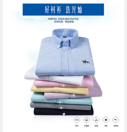 New 100% Cotton Men's Shirt Oxford Casual Shirt Men's Long-Sleeved Embroidered Spot Distribution Drop Shipping