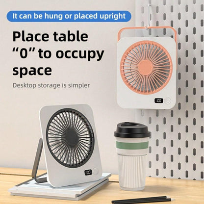 1pc rechargeable USB mini desktop fan, power display, 5-speed ultra quiet personal cooling fan, foldable handle portable fan, suitable for office, home, bedroom, travel, camping