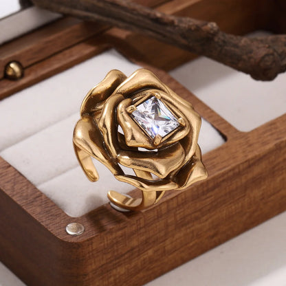 Vintage Jewelry Elegant Temperament Metal Flower Open Ring for Women Female Gifts Delicate Design Finger Accessories