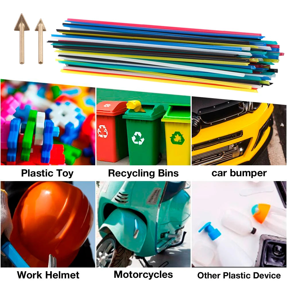Plastic Welding Kit with 60 Rods and 2 Triangular Replacement Tips Surface Repair Tools for Welding and Repairing Plastic (PP)