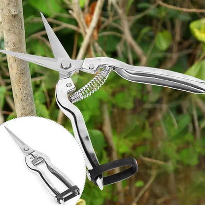 Gardening Shears Stainless Steel Pruning Shears Sharp Fruit Picking Scissors Spring Loaded Labor Saving Branch Trimmer Tool