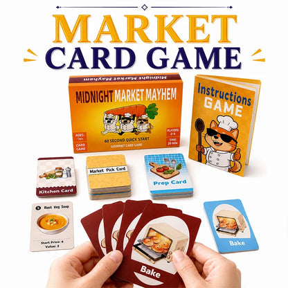 Trading Strategy Card Game for 2-6 Players, Food Theme Game with Open Trades, Secret Market Picks, Price Changes, Team Sets