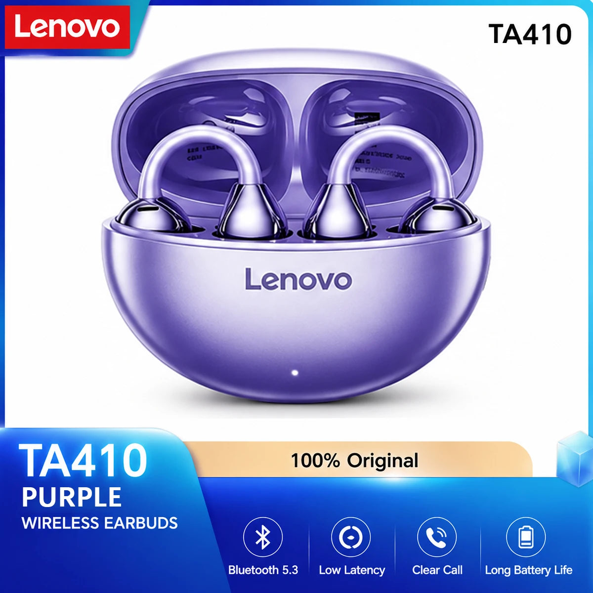 Lenovo TA410 Bluetooth 5.4 Wireless Earphones Open-Ear Bone Conduction Ear Clip Design Ultra-Light Comfortable Wearing Earphone