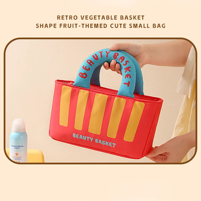 Cute Cartoon Fruit Series French Fries Tote Bag + Watermelon Banana Pencil Case Set Storage Bag, Featuring Fun Designs That Are Popular among Girls. It Can Be Used as a Cosmetic Bag to Store Small Beauty Items, or as a Pencil