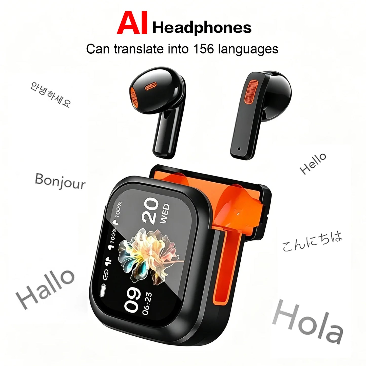 NE20 AI Instant Translation Wireless Earbuds, Bluetooth 6.0 Headphones, IPX4 Waterproof Long Endurance Battery Life Touch Screen