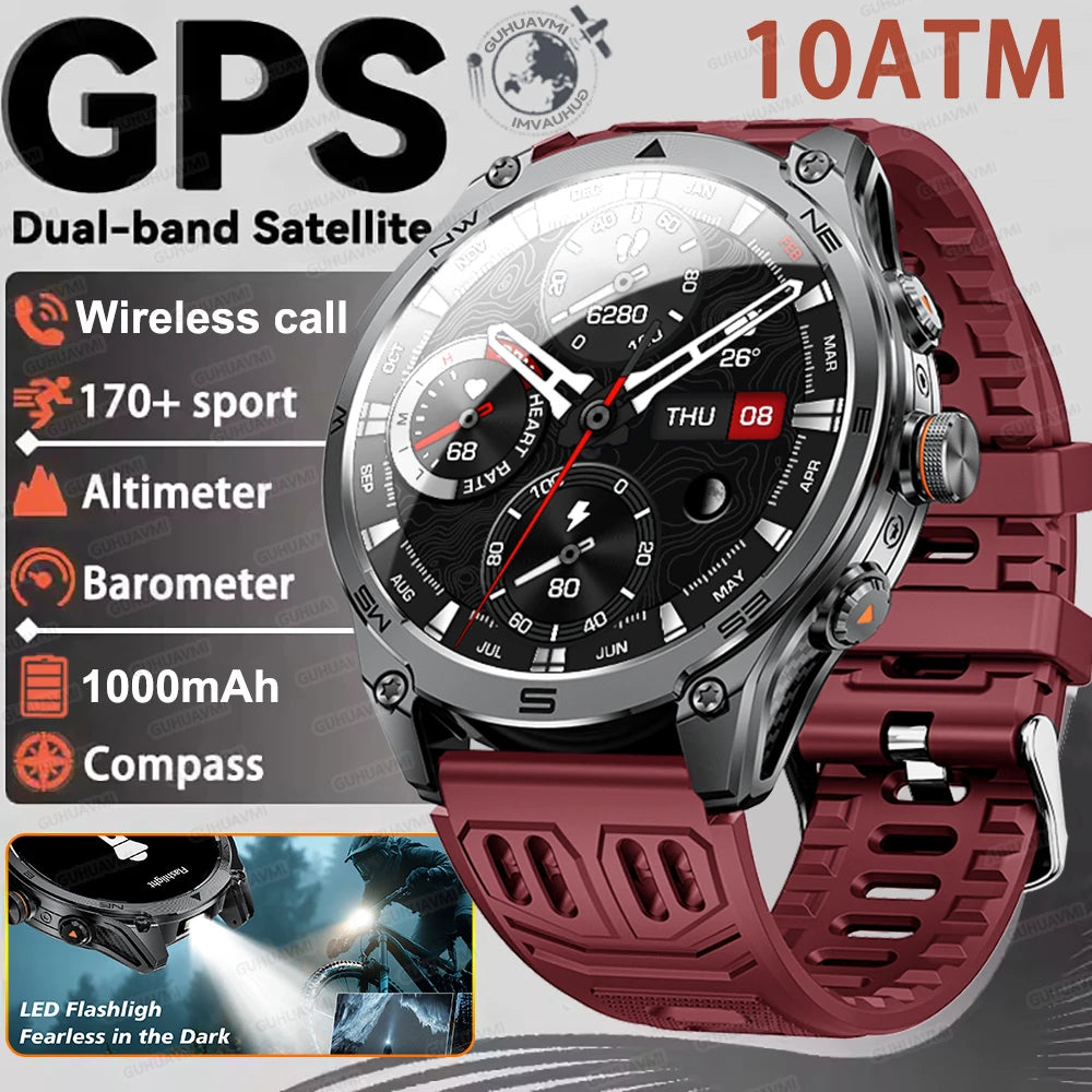 2026 New Military grade GPS Smart Watch Built-in Dual-band AGPS path 10ATM Waterproof Compass 1000mAh 170+Sports Smart Watch men