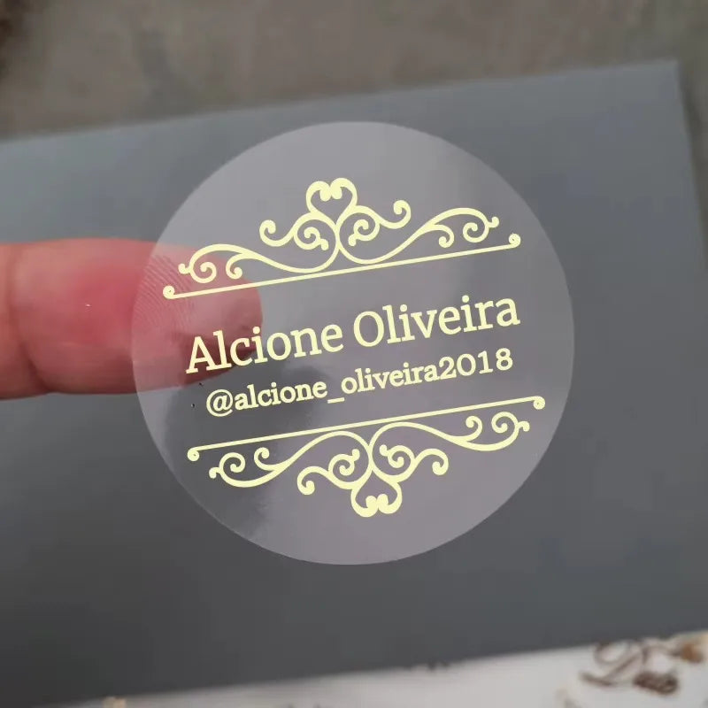 50pcs Custom Transparent Wedding Stickers, Square Transparent Stickers, Personalized Wedding Stickers with Gold Foil Labels