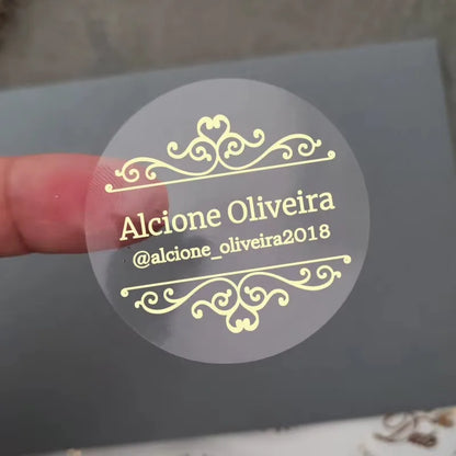 50pcs Custom Transparent Wedding Stickers, Square Transparent Stickers, Personalized Wedding Stickers with Gold Foil Labels