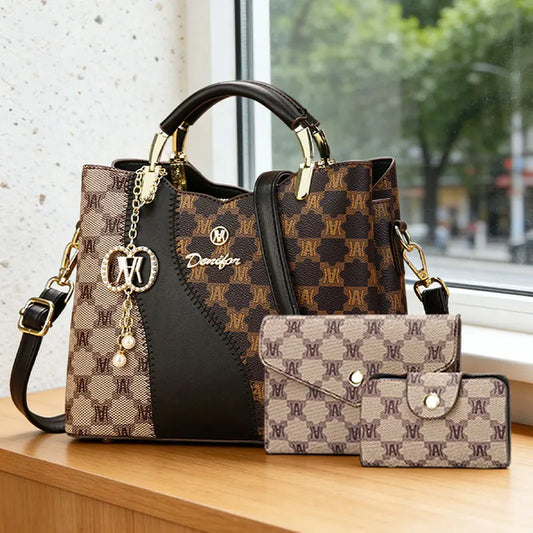 Women's Handbags with Premium Print, Luxury Versatile 3-Piece Set, Shoulder and Crossbody Bags,Must-have Ladies Bag for Work
