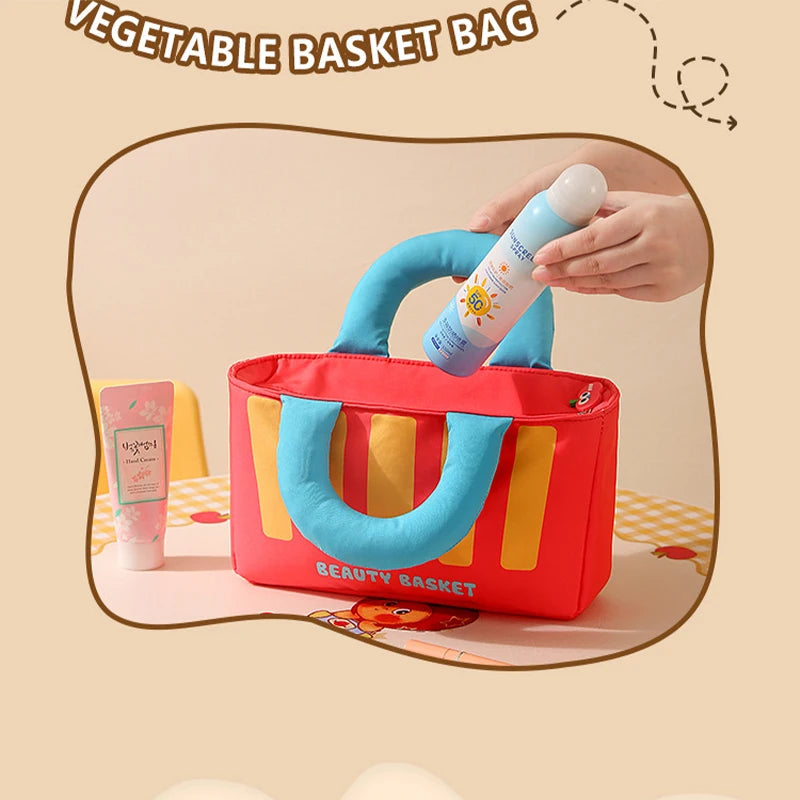 Cute Cartoon Fruit Series French Fries Tote Bag + Watermelon Banana Pencil Case Set Storage Bag, Featuring Fun Designs That Are Popular among Girls. It Can Be Used as a Cosmetic Bag to Store Small Beauty Items, or as a Pencil