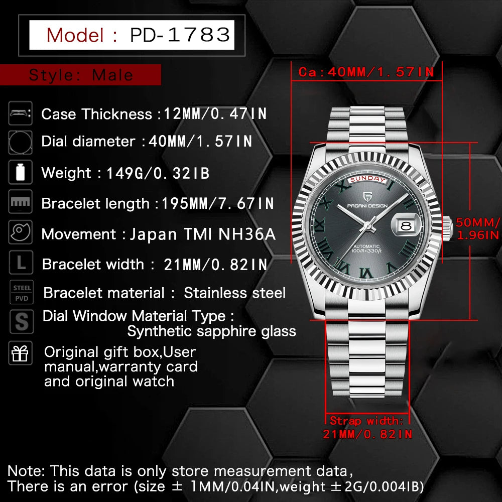 PAGANI DESIGN 2026 New DD40 NH36A Men's Watches Luxury Automatic Mechanical Watch For Men AR Sapphire Glass Date Wrist watch Men