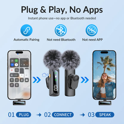 Wireless Lavalier Lapel Microphone With Windproof Mini Video Recording Mic Interview Live Recording Noise Cancelling For Phone