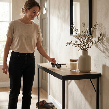 Loft-style console table ORIGO 90 cm Craft Oak with black legs
