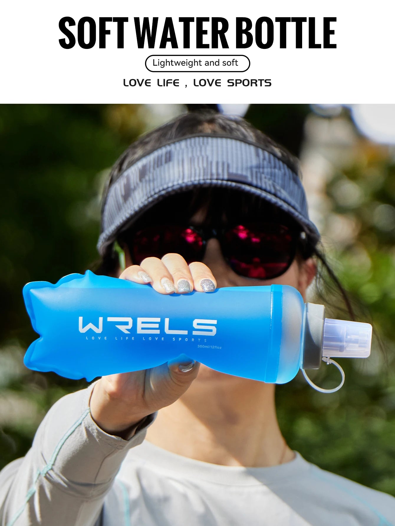 WRELS Soft Flask Folding Collapsible Water Bottle TPU BPA-Free for Running Running Hydration Bottles Water Bag Sports Flasks