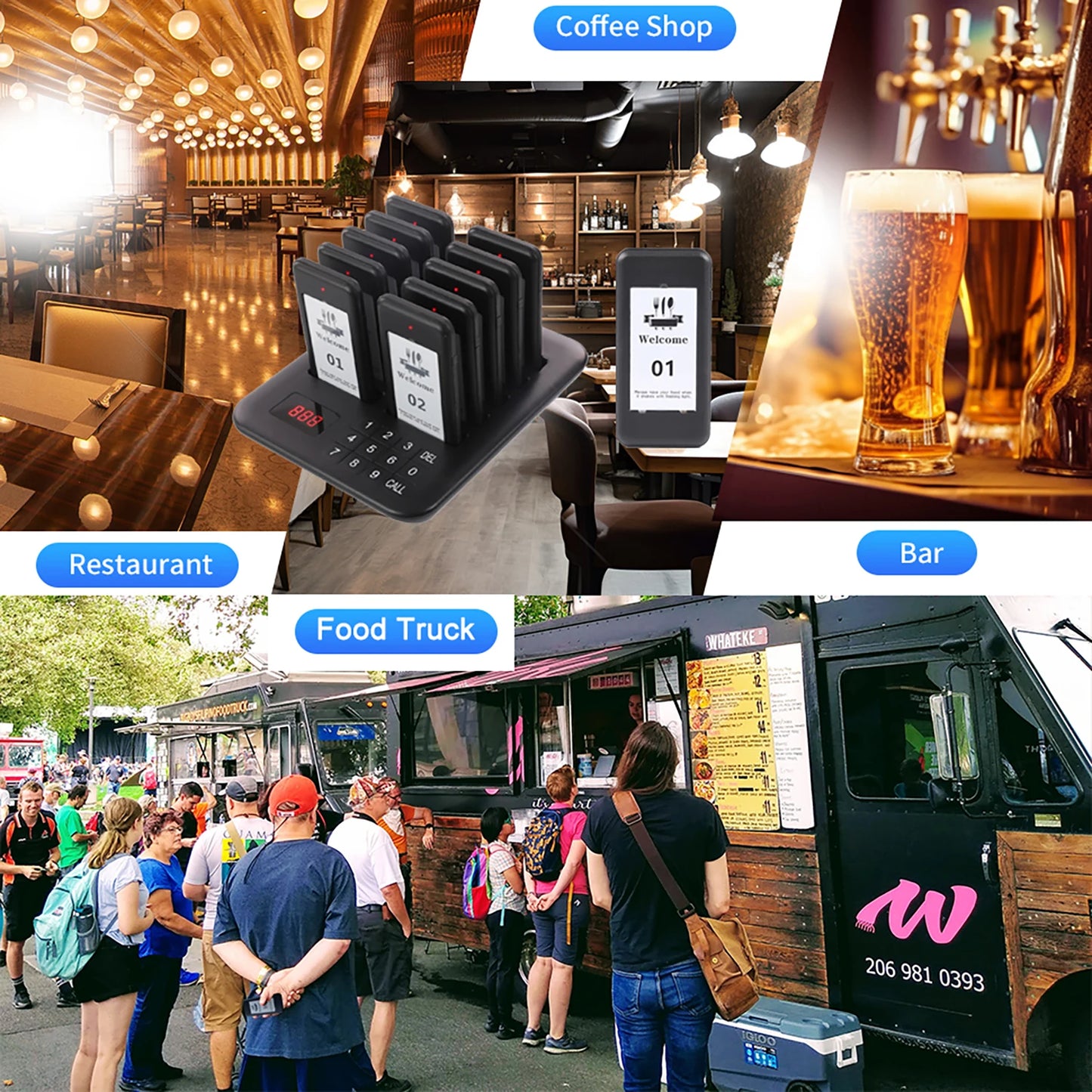 Wireless Restaurant Pager System Guest Customer Waiter Queue Calling Paging Beeper Pager Buzzer For Food Court Cafe  Beach Bar