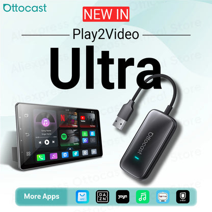 OTTOCAST Play2Video Ultra Wireless CarPlay Android Auto Adapter for Youtube Netflix Car Accessories for Benz Ford VW Kia Toyota