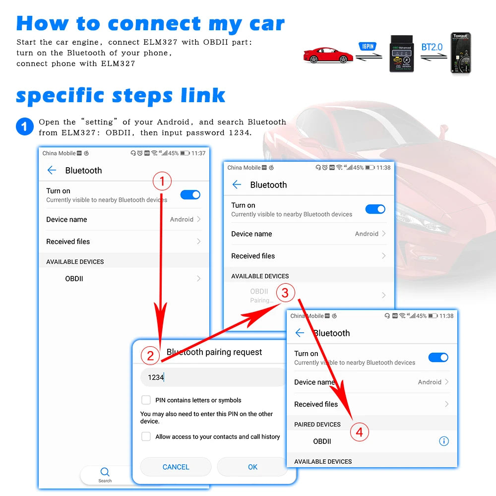 ELM327 V1.5 for Yamaha for Honda EFI Motorcycle Diagnostic Tool 3+4pin & 6pin to 16PIN OBD2 Cable Scanner Fault DiagnosisTool