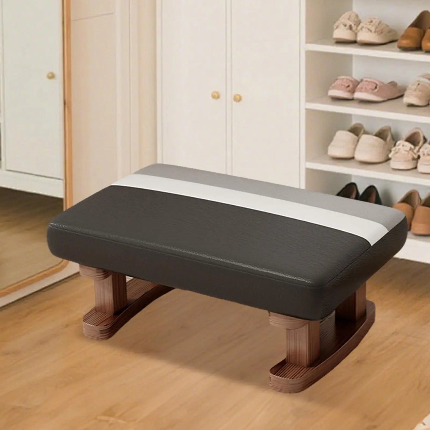Small Stool Rectangle Footstool Padded Foot Stool Solid Wood Bench Low Ottoman For Living Bedroom Household Shoe Changing Stool