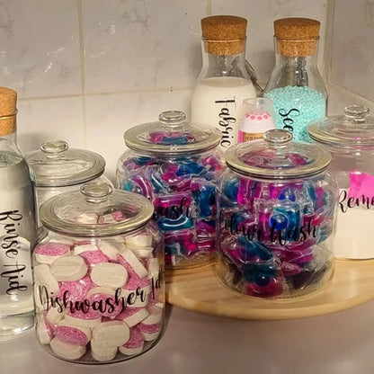 Laundry Room Organisation Labels Vinyl Sticker Decals Washing Powder Fabric Softener Storage Jar Tank Label Decal Decorative