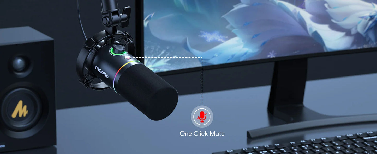 maono PD200X XLR\USB Dynamic Microphone for Gaming Recording Streaming Youtube Metal Mic with Software Tap-to-Mute Gain Knob