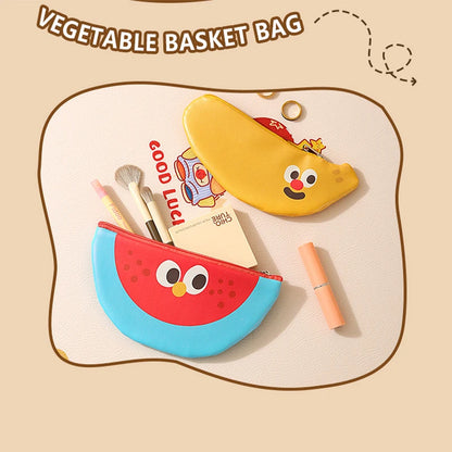 Cute Cartoon Fruit Series French Fries Tote Bag + Watermelon Banana Pencil Case Set Storage Bag, Featuring Fun Designs That Are Popular among Girls. It Can Be Used as a Cosmetic Bag to Store Small Beauty Items, or as a Pencil