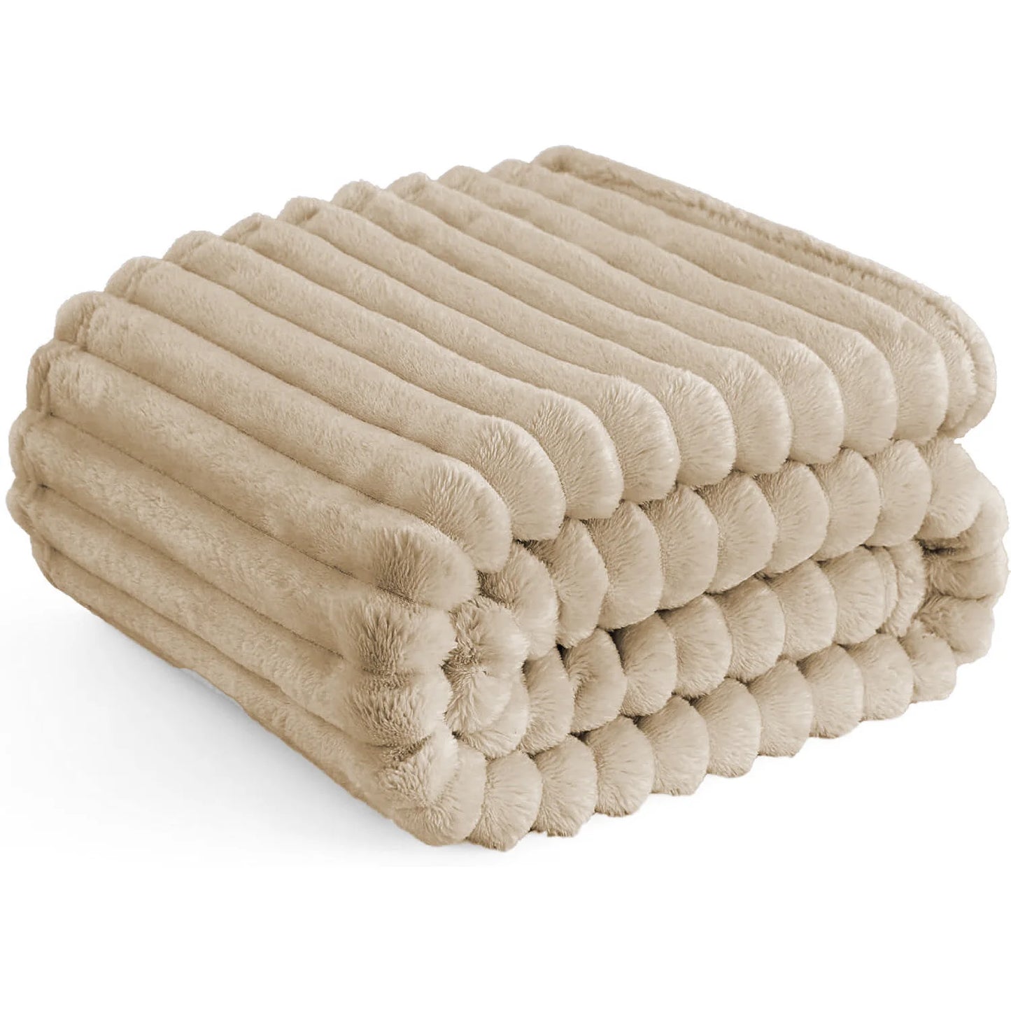 A Soft Cozy Faux Fur Rabbit Stripped Blanket, Warm and Thick for Bed, Sofa, Dormitory and Office, Versatile Use and Rich Colors