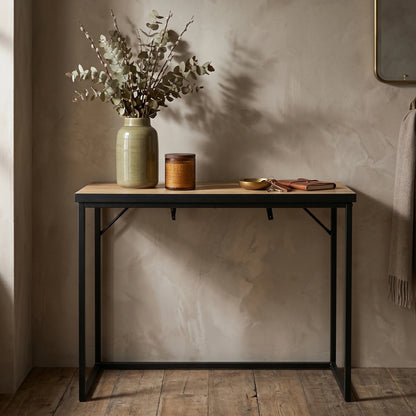 Loft-style console table ORIGO 90 cm Craft Oak with black legs