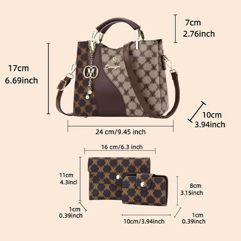 Women's Handbags with Premium Print, Luxury Versatile 3-Piece Set, Shoulder and Crossbody Bags,Must-have Ladies Bag for Work