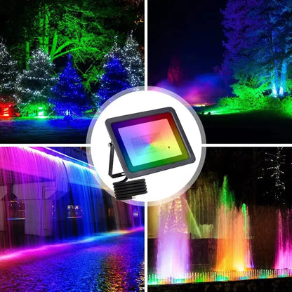 RGB Led Flood Lights Reflector with Remote Waterproof RGB LED Spotlight Indoor Outdoor Lighting Garden Holiday Ambiance Decor