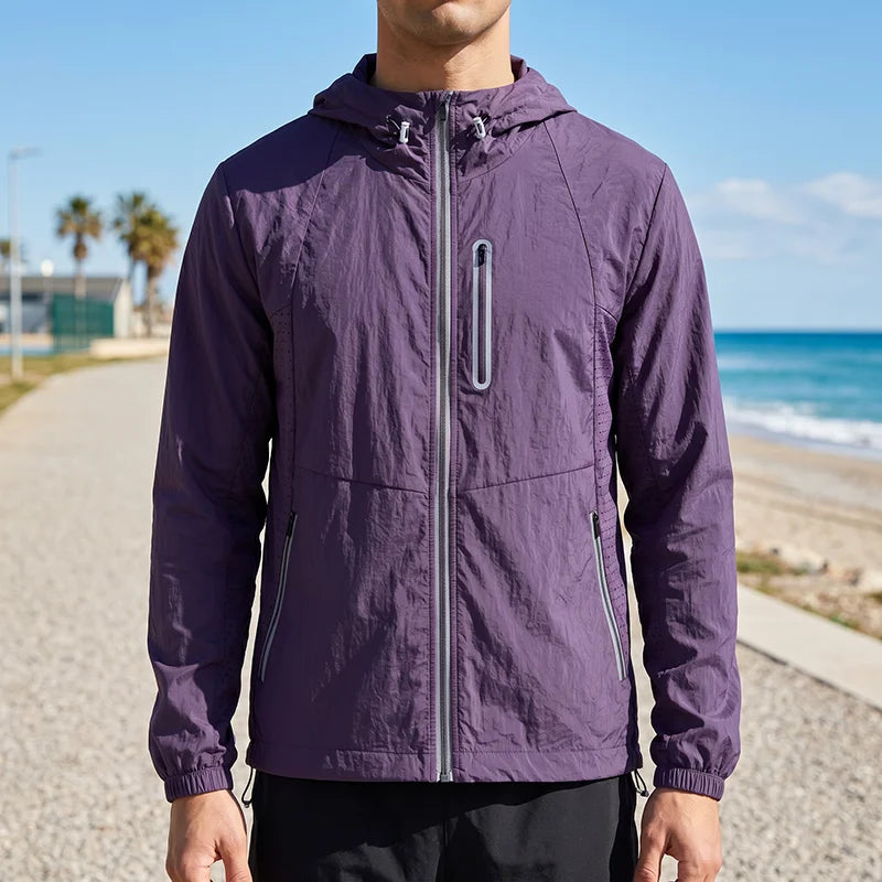 Men's Hooded Jackets Outdoor Sun Protection 3M Reflective Windbreaker Front Reflective Strip Zipper Pocket Thin Cycling Jacket