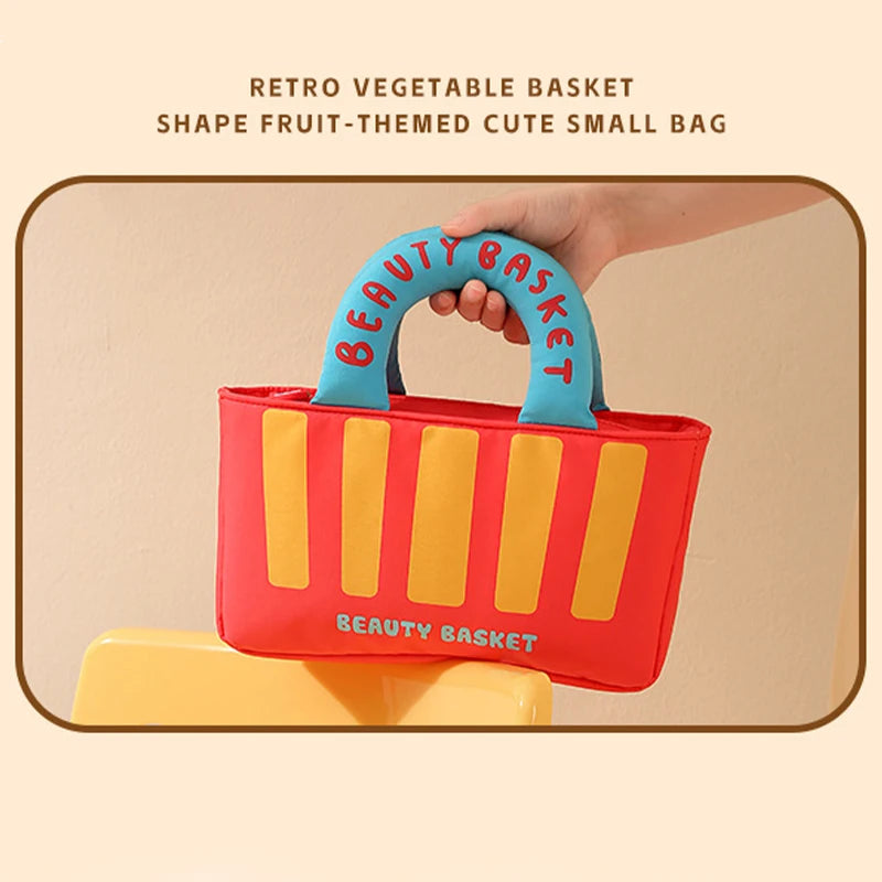 Cute Cartoon Fruit Series French Fries Tote Bag + Watermelon Banana Pencil Case Set Storage Bag, Featuring Fun Designs That Are Popular among Girls. It Can Be Used as a Cosmetic Bag to Store Small Beauty Items, or as a Pencil