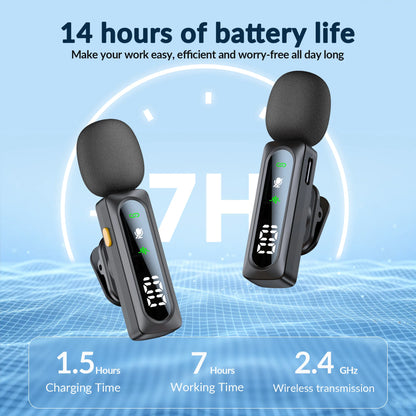 Wireless Lavalier Lapel Microphone With Windproof Mini Video Recording Mic Interview Live Recording Noise Cancelling For Phone