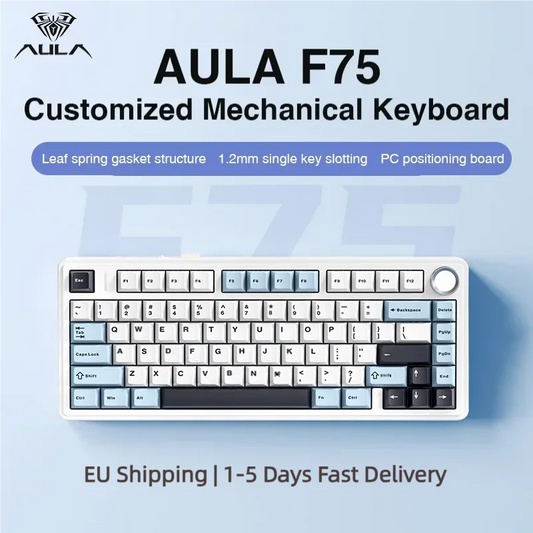 AULA F75 Bezprzewodowa/Bluetooth/Przewodowa mechaniczna klawiatura gamingowa RGB, spersonalizowany układ 75%, profil OEM, struktura Gasket