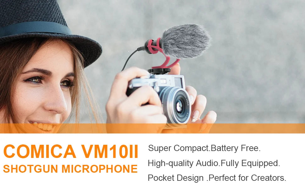 Comica CVM-VM10II Professional Shotgun Microphone with Shock Mount For iPhone,DSLR Camera,Android Smartphones Camera Microphone