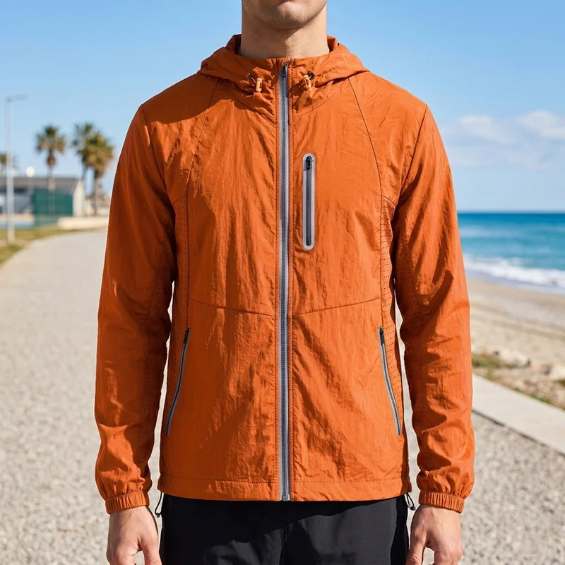 Men's Hooded Jackets Outdoor Sun Protection 3M Reflective Windbreaker Front Reflective Strip Zipper Pocket Thin Cycling Jacket