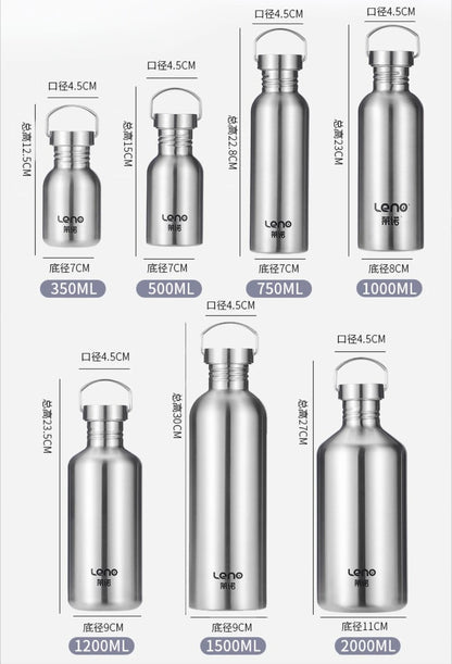 350-2000ml Stainless Steel Water Bottle Single Wall Metal Bottle for Camping Hiking Cycling Outdoor Sports Reusable Bottle