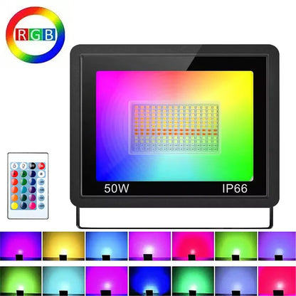 RGB Led Flood Lights Reflector with Remote Waterproof RGB LED Spotlight Indoor Outdoor Lighting Garden Holiday Ambiance Decor