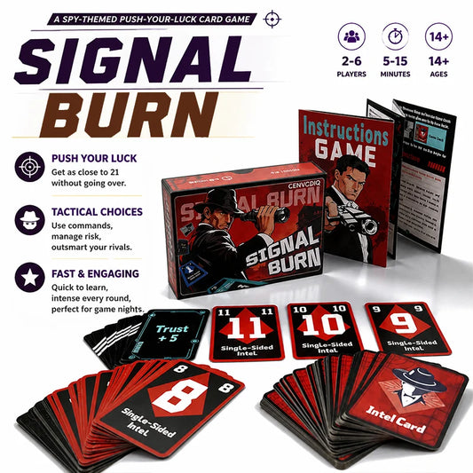 Signal Burn Push Your Luck Card Game for 2-6 Players, Target 21 Number Strategy, Draw or Hold Choices, Command Cards, Ages 14+