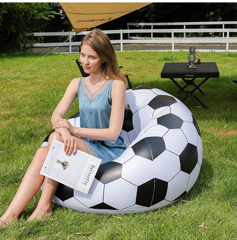 1pc Football Sofa Inflatable Chair Portable Lazy Couch Creative PVC Material Lightweight Compact Travel Beach Trip Park Festival