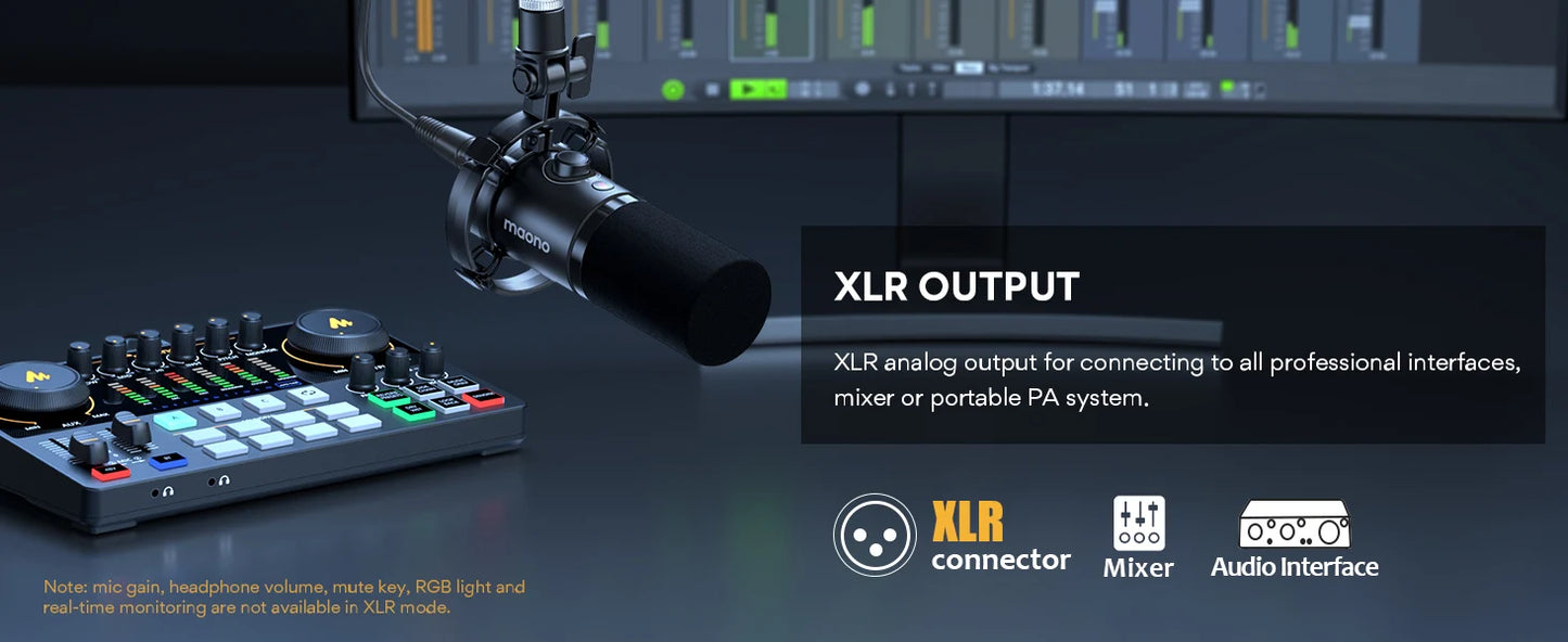 maono PD200X XLR\USB Dynamic Microphone for Gaming Recording Streaming Youtube Metal Mic with Software Tap-to-Mute Gain Knob