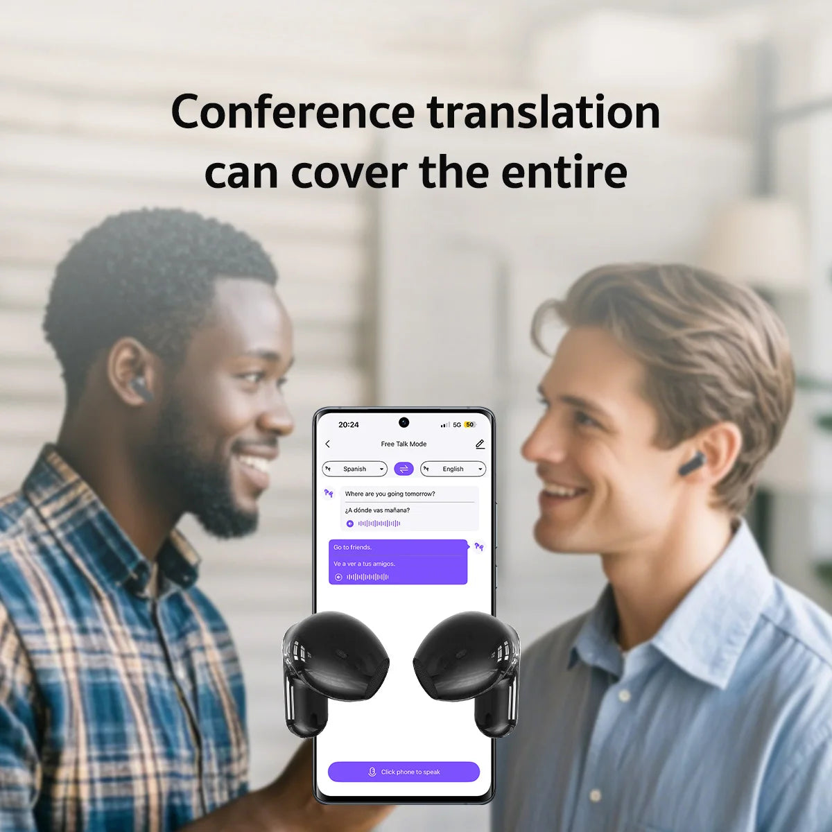 NE20 AI Instant Translation Wireless Earbuds, Bluetooth 6.0 Headphones, IPX4 Waterproof Long Endurance Battery Life Touch Screen