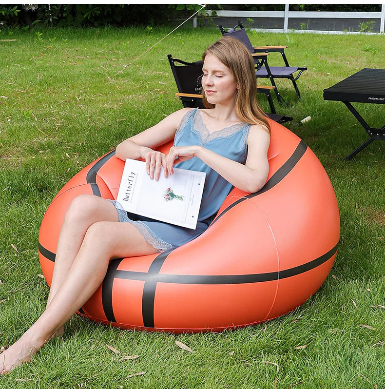 1pc Football Sofa Inflatable Chair Portable Lazy Couch Creative PVC Material Lightweight Compact Travel Beach Trip Park Festival