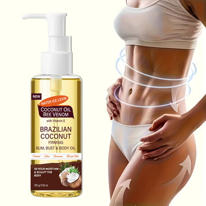 Brazilian Coconut Firming Body Oil, 48H Moisture & Sculpting with Acai, Guarana & Hyaluronic Acid for Bum & Bust